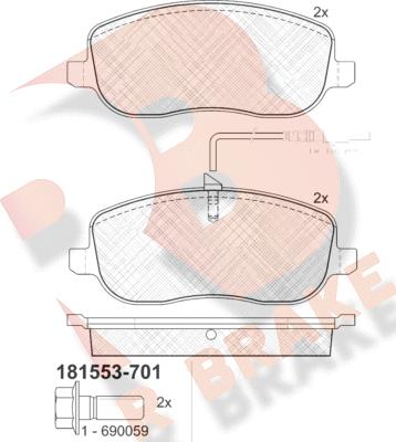 R Brake RB1553-701 - Тормозные колодки, дисковые, комплект autosila-amz.com