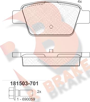 R Brake RB1503-701 - Тормозные колодки, дисковые, комплект autosila-amz.com