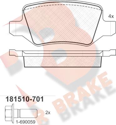 R Brake RB1510-701 - Тормозные колодки, дисковые, комплект autosila-amz.com