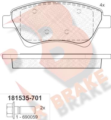 R Brake RB1535-701 - Тормозные колодки, дисковые, комплект autosila-amz.com
