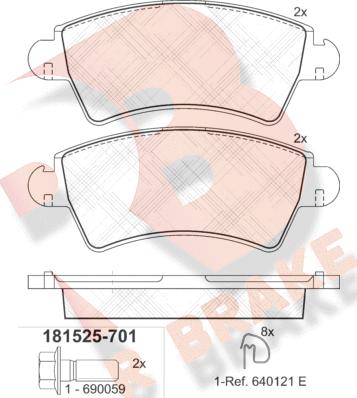 R Brake RB1525-701 - Тормозные колодки, дисковые, комплект autosila-amz.com