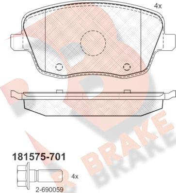 R Brake RB1575-701 - Тормозные колодки, дисковые, комплект autosila-amz.com