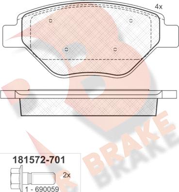 R Brake RB1572-701 - Тормозные колодки, дисковые, комплект autosila-amz.com