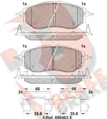 R Brake RB1697-066 - Тормозные колодки, дисковые, комплект autosila-amz.com