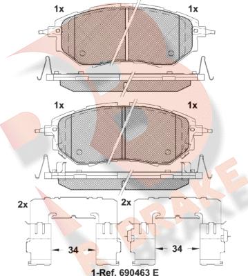 R Brake RB1697-067 - Тормозные колодки, дисковые, комплект autosila-amz.com