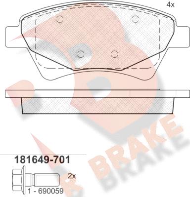 R Brake RB1649-701 - Тормозные колодки, дисковые, комплект autosila-amz.com