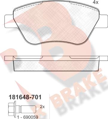R Brake RB1648-701 - Тормозные колодки, дисковые, комплект autosila-amz.com
