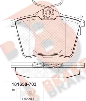 R Brake RB1658-703 - Тормозные колодки, дисковые, комплект autosila-amz.com