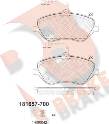 R Brake RB1657-700 - Тормозные колодки, дисковые, комплект autosila-amz.com