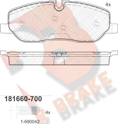 R Brake RB1660-700 - Тормозные колодки, дисковые, комплект autosila-amz.com