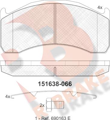 R Brake RB1638-066 - Тормозные колодки, дисковые, комплект autosila-amz.com