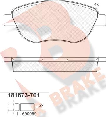 R Brake RB1673-701 - Тормозные колодки, дисковые, комплект autosila-amz.com