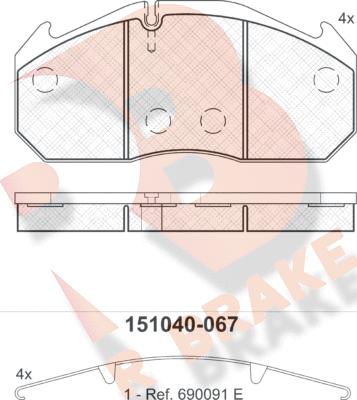 R Brake RB1040-067 - Тормозные колодки, дисковые, комплект autosila-amz.com