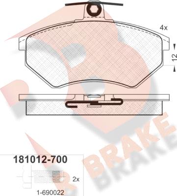R Brake RB1012-700 - Тормозные колодки, дисковые, комплект autosila-amz.com