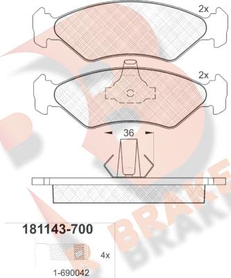 R Brake RB1143-700 - Тормозные колодки, дисковые, комплект autosila-amz.com