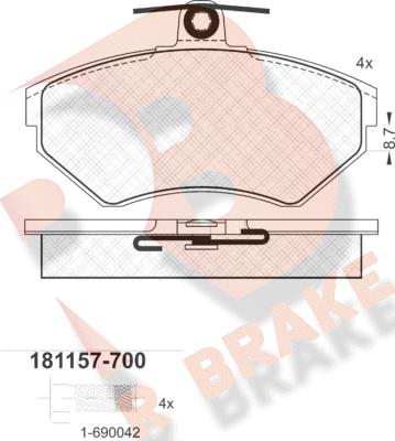 R Brake RB1157-700 - Тормозные колодки, дисковые, комплект autosila-amz.com