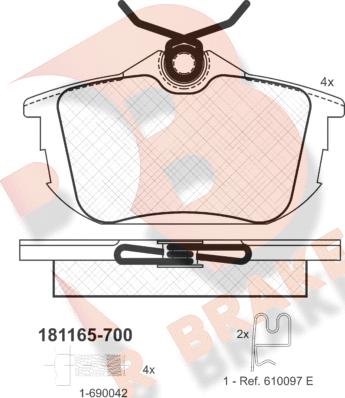 R Brake RB1165-700 - Тормозные колодки, дисковые, комплект autosila-amz.com