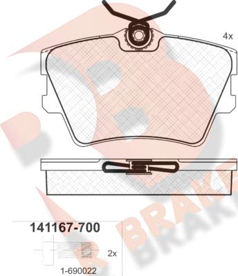 R Brake RB1167-700 - Тормозные колодки, дисковые, комплект autosila-amz.com