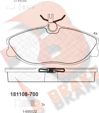 R Brake RB1108-700 - Тормозные колодки, дисковые, комплект autosila-amz.com