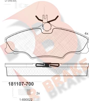 R Brake RB1107-700 - Тормозные колодки, дисковые, комплект autosila-amz.com