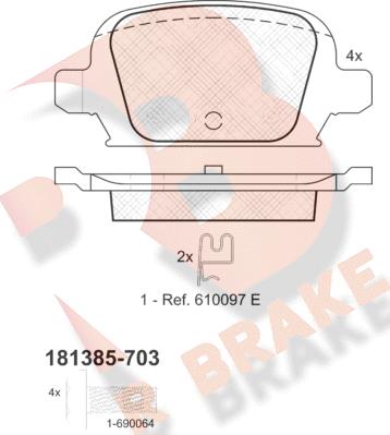 R Brake RB1385-703 - Тормозные колодки, дисковые, комплект autosila-amz.com