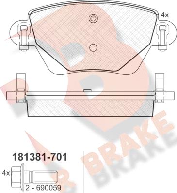 R Brake RB1381-701 - Тормозные колодки, дисковые, комплект autosila-amz.com