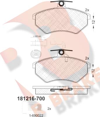 R Brake RB1216-700 - Тормозные колодки, дисковые, комплект autosila-amz.com