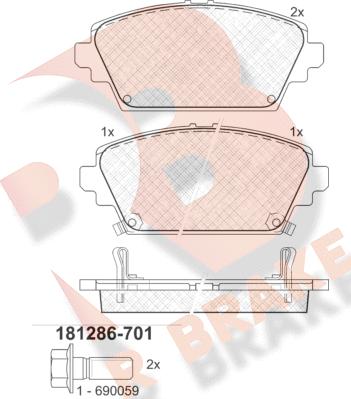 R Brake RB1286-701 - Тормозные колодки, дисковые, комплект autosila-amz.com