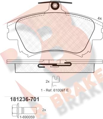 R Brake RB1236-701 - Тормозные колодки, дисковые, комплект autosila-amz.com