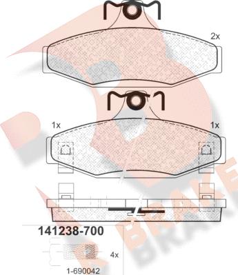 R Brake RB1238-700 - Тормозные колодки, дисковые, комплект autosila-amz.com