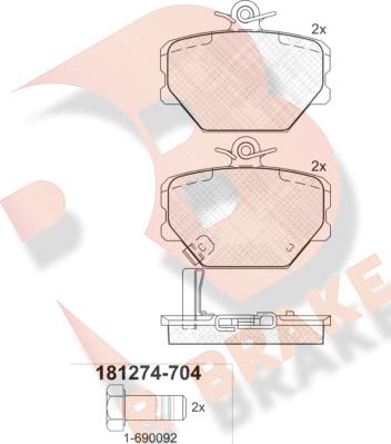 R Brake RB1274-704 - Тормозные колодки, дисковые, комплект autosila-amz.com