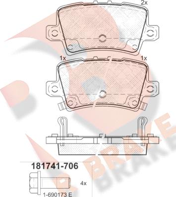 R Brake RB1741-706 - Тормозные колодки, дисковые, комплект autosila-amz.com