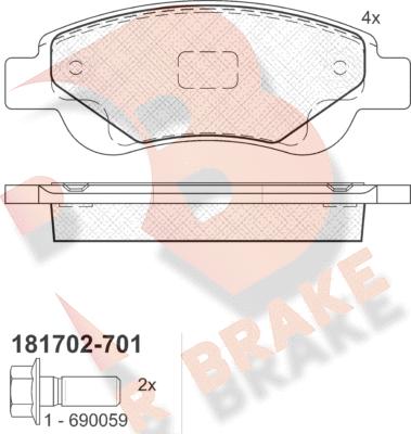 R Brake RB1702-701 - Тормозные колодки, дисковые, комплект autosila-amz.com