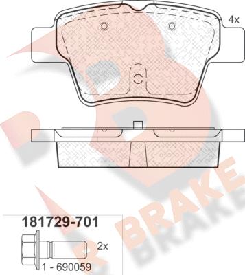 R Brake RB1729-701 - Тормозные колодки, дисковые, комплект autosila-amz.com