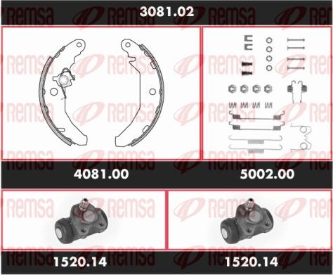 Remsa 3081.02 - Комплект тормозных колодок, барабанные autosila-amz.com