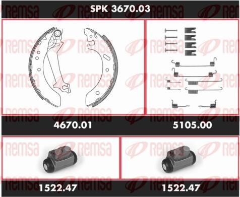 Remsa SPK 3670.03 - Комплект тормозных колодок, барабанные autosila-amz.com