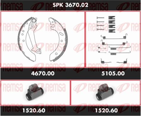 Remsa SPK 3670.02 - Комплект тормозных колодок, барабанные autosila-amz.com