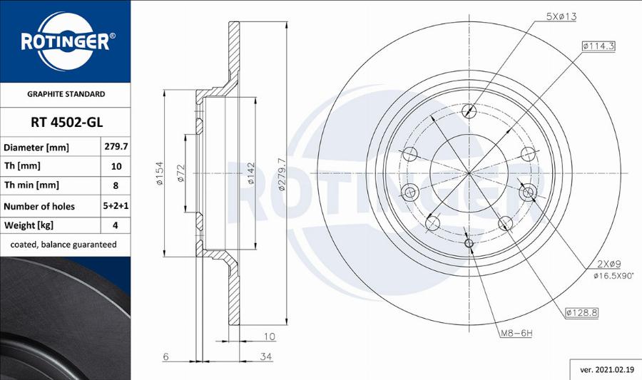 Rotinger RT 4502-GL - Тормозной диск autosila-amz.com