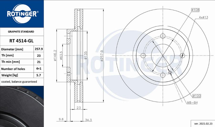 Rotinger RT 4514-GL - Тормозной диск autosila-amz.com