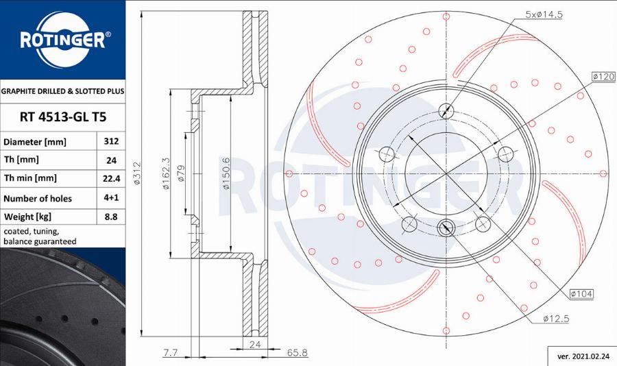 Rotinger RT 4513-GL T5 - Тормозной диск autosila-amz.com