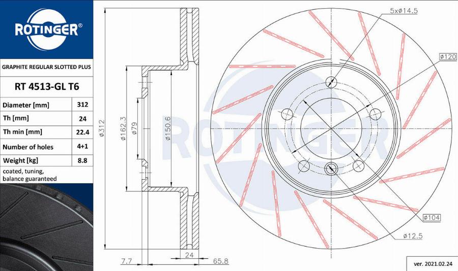 Rotinger RT 4513-GL T6 - Тормозной диск autosila-amz.com