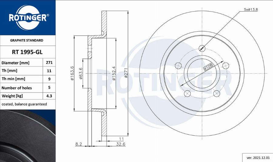 Rotinger RT 1995-GL - Тормозной диск autosila-amz.com