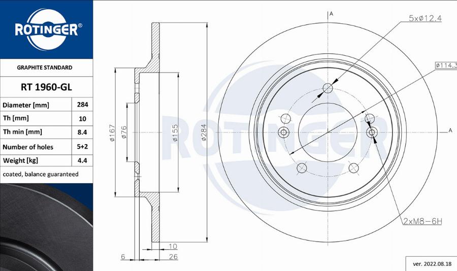 Rotinger RT 1960-GL - Тормозной диск autosila-amz.com