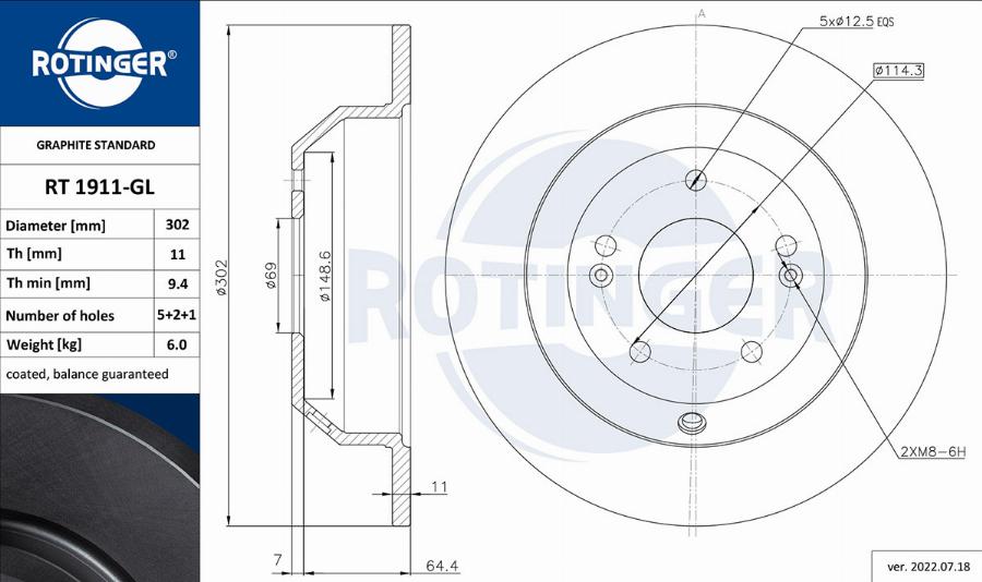 Rotinger RT 1911-GL - Тормозной диск autosila-amz.com