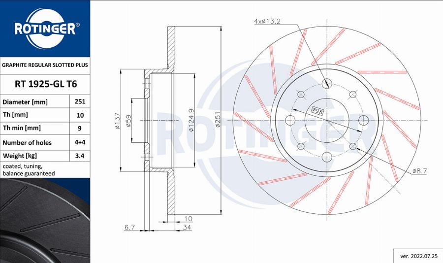 Rotinger RT 1925-GL T6 - Тормозной диск autosila-amz.com