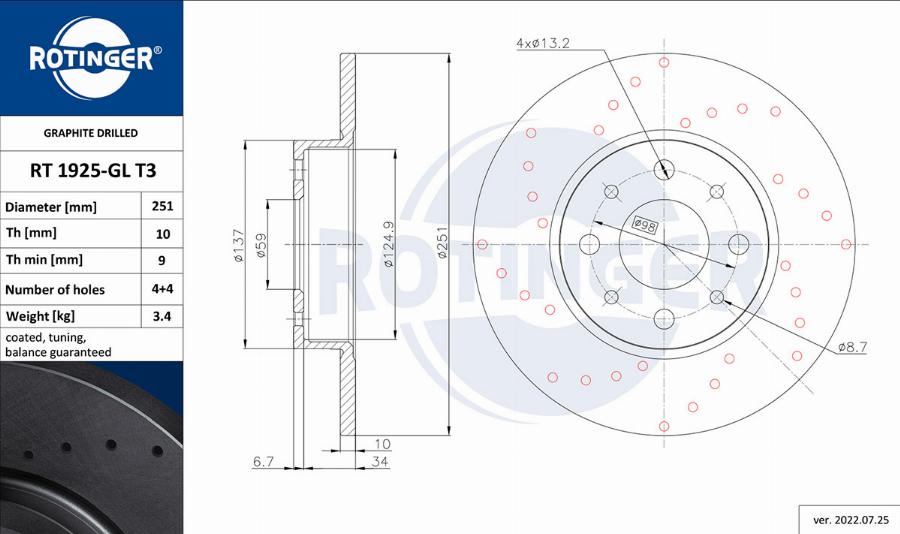 Rotinger RT 1925-GL T3 - Тормозной диск autosila-amz.com