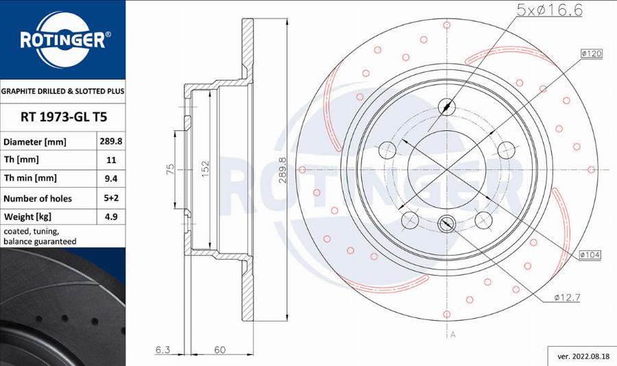 Rotinger RT 1973-GL T5 - Тормозной диск autosila-amz.com