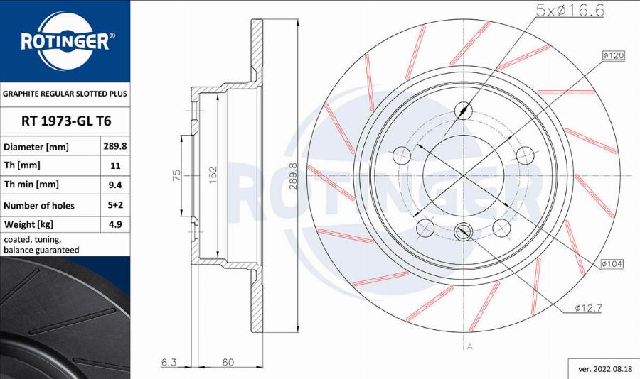 Rotinger RT 1973-GL T6 - Тормозной диск autosila-amz.com