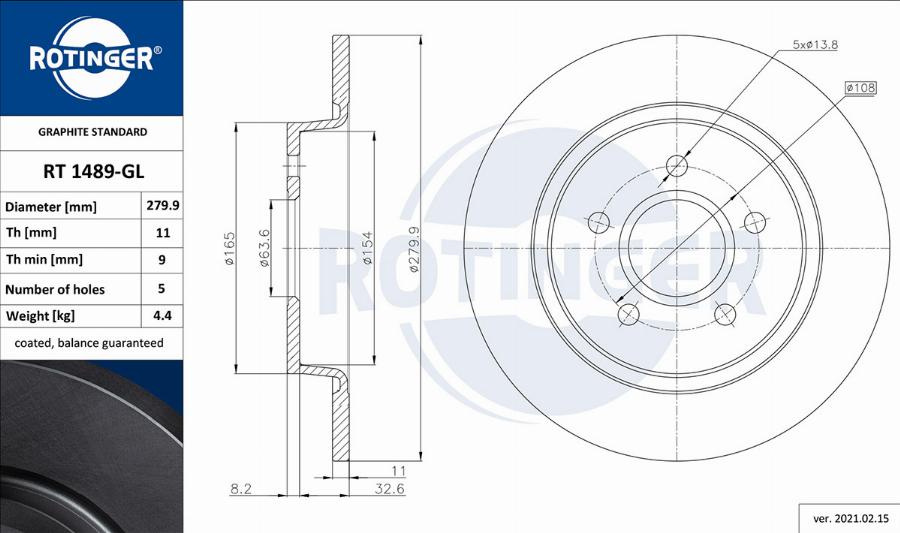 Rotinger RT 1489-GL - Тормозной диск autosila-amz.com