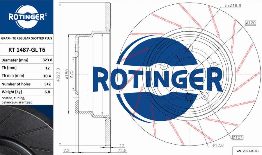 Rotinger RT 1487-GL T6 - Тормозной диск autosila-amz.com